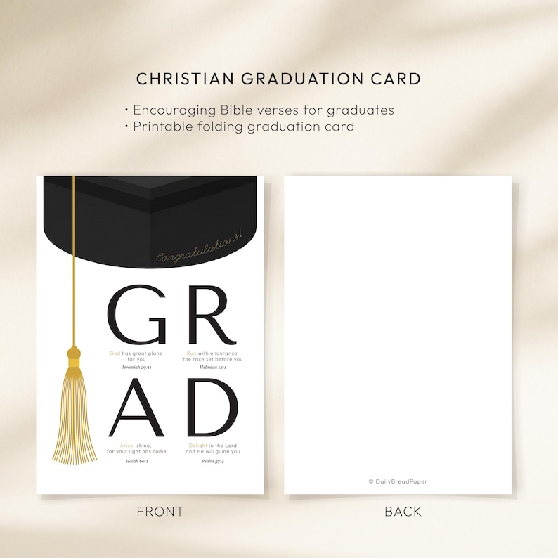 Christian Graduation Card Printable, Bible Verse Grad Card, Printable ...