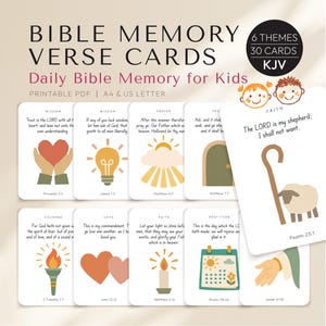 Bible Memory Verse Cards, Back to School, 30 KJV Scripture Cards for Kids, Christian Printable PDF
