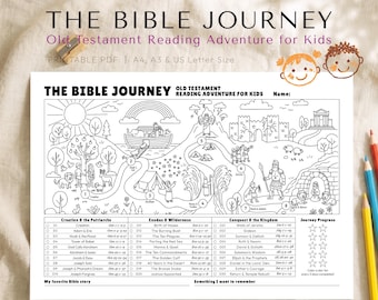 Bible Journey Coloring Page,  Old Testament Reading Plan for Kids, VBS Summer Activity, Printable PDF, Sunday School, Christian Homeschool