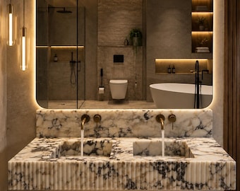 Luxury Double Marble Bathroom sink | Natural Stone Double Sink Washbasin | Modern Bathroom sink | custom size sink