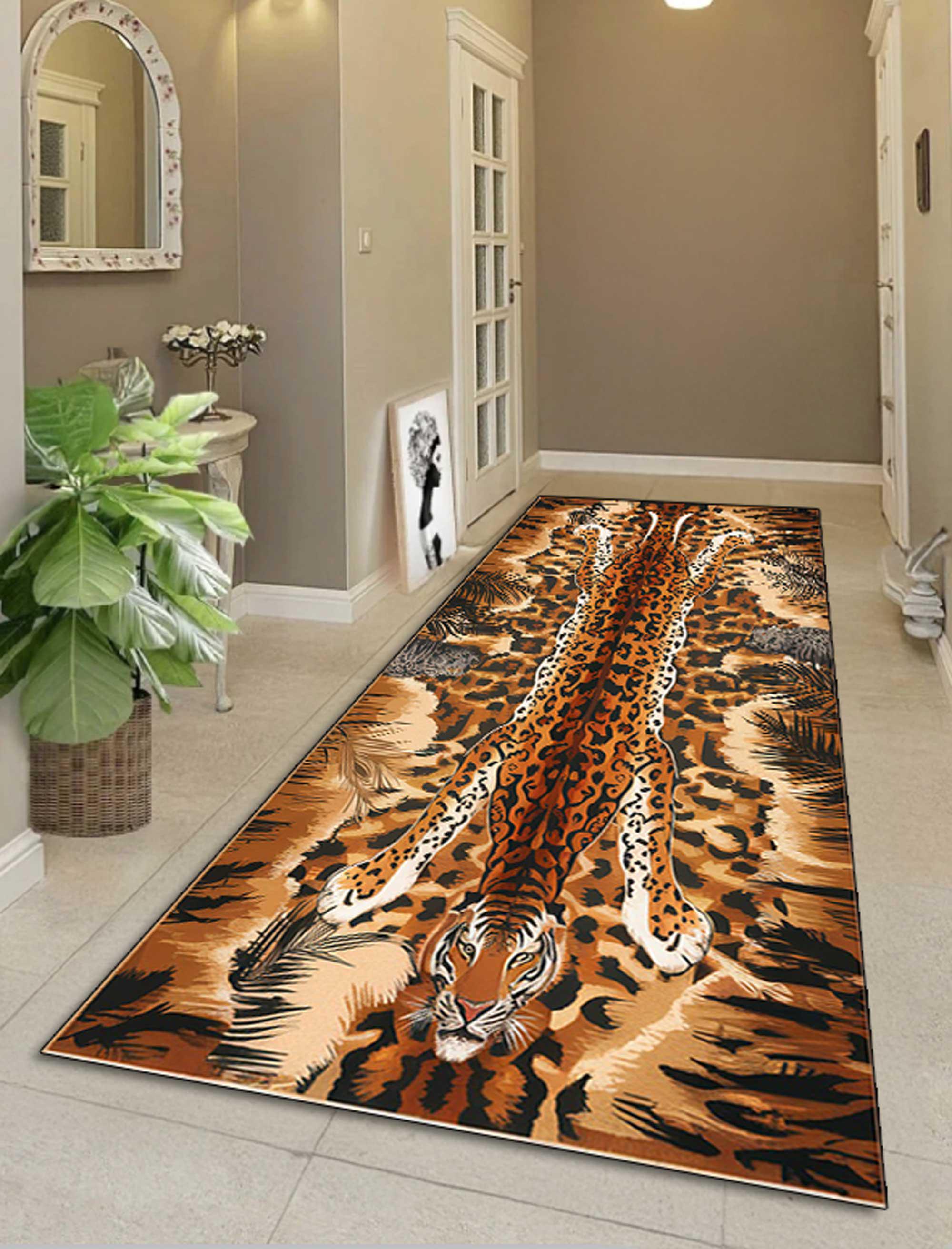 Tiger Leopard Runner Rug, Animal Print Hallway Runner,jungle Style ...
