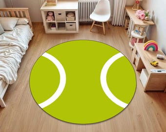 Tennis Ball Rug, Sports Theme Rug, Green Round Rug, Modern Minimal Rug, Athlete Room Decor, Digital Printed Rug, Kids Sports Rug,printed rug