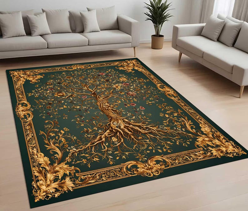 Tree of Life Area Rug, Mystical Botanical Carpet, Living Room Rug ...