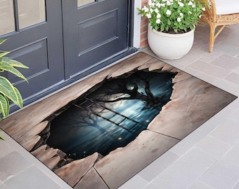 3D Hole Illusion Doormat, Outdoor Entrance Rug, Deep Abyss Design Mat, Dark Fantasy Floor Mat, Unique Front Door Decorr,printed rug