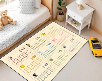 Multiplication Table Kids Rug,Educational Math Carpet,Montessori Learning Rug,Numbers Playroom Decor,Homeschool Classroom Rug,Printed Rug