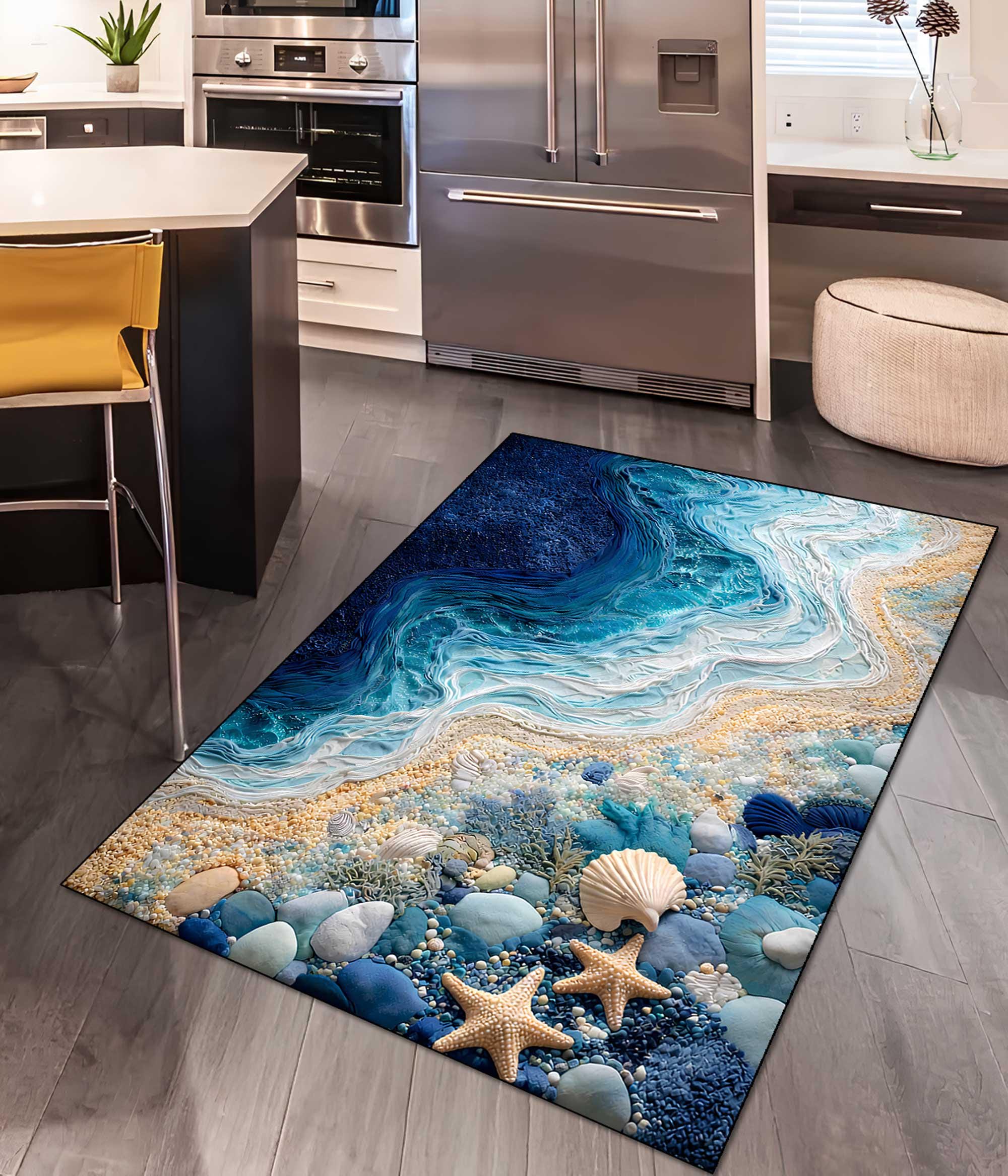 Coastal Kitchen Rug Ocean Wave Kitchen Mat Beach House Kitchen Decor ...