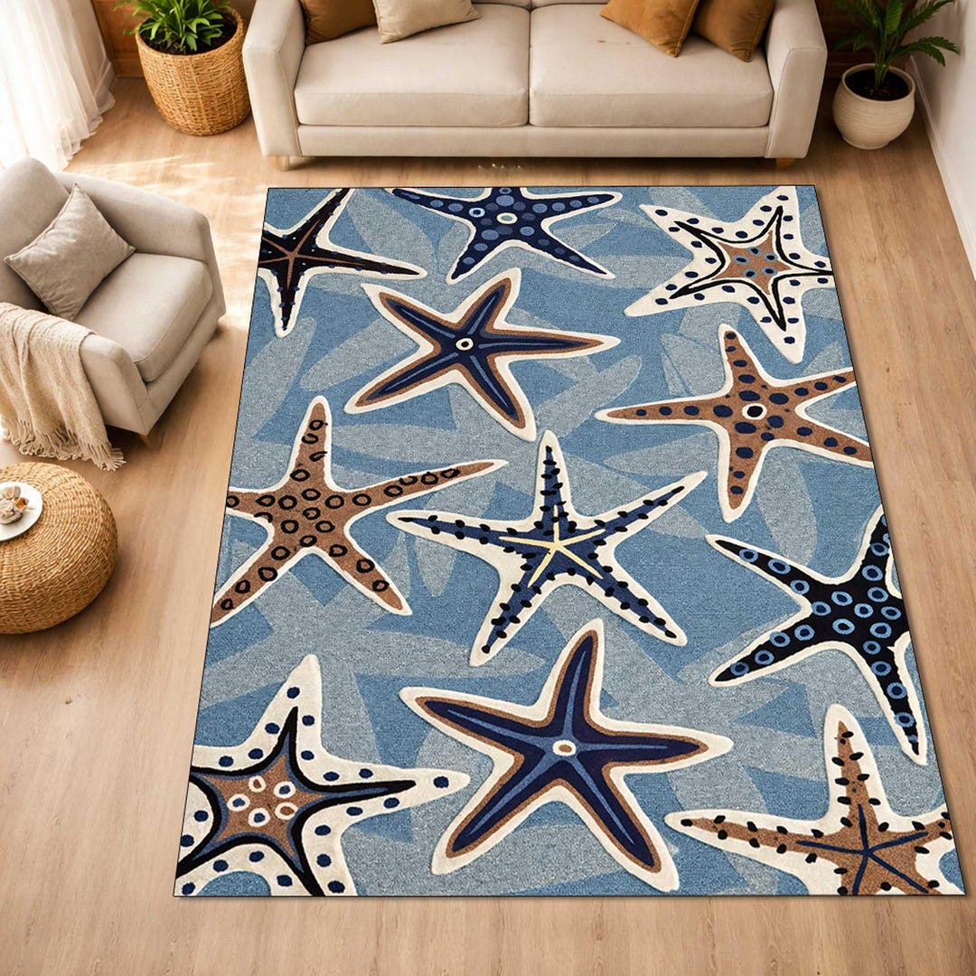 Coastal Starfish Rug, Beach Theme Area Rug, Nautical Ocean Decor Carpet ...