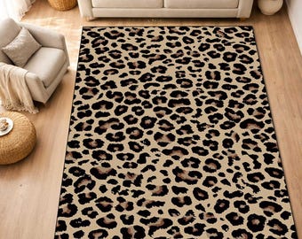 Leopard Print Faux Fur Rug , Non Slip Bottom , Living Room & Bedroom Decor,Animal Print Leopard Rug , Non Slip  Non Skid Carpet,printed rug