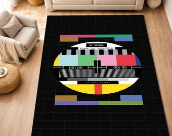 Retro TV Test Pattern Rug, No Signal Rug, Eye-Catching Retro Style, TV Test Signal Pattern Rug, Living Room Rug, Home Decor,printed rug