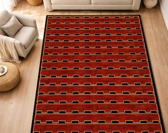 Geometric Modern Rug, Bold Red Pattern Carpet, Southwestern Tribal Area Rug, Minimalist Contemporary Living Room Rug,printed rug