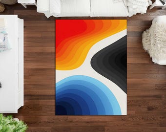 Abstract area rug, modern geometric rug, colorful living room rug, mid century modern decor, statement rug, contemporary home decor