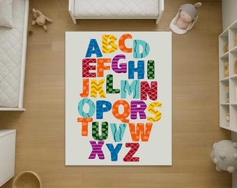 Alphabet Kids Rug, ABC Learning Carpet, Educational Nursery Rug, Montessori Alphabet Playroom Rug, Baby Room Decor, Digital Printed Rug
