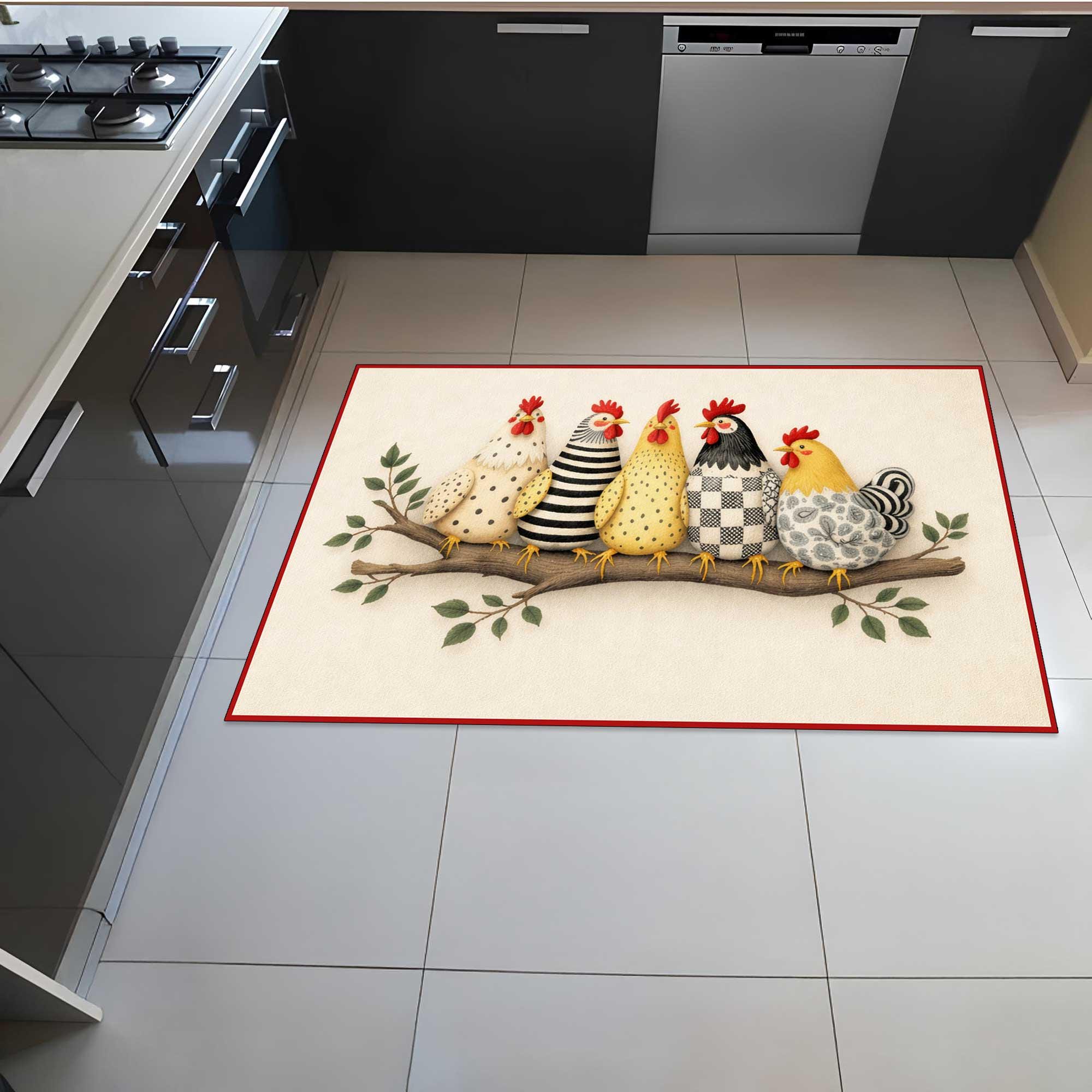 Kitsch Rugs Chicken Family Floor Rug Kitsch Country Kitchen Mat Funny Farm Rooster ...