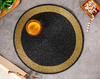 Round Beaded Placemats Dining Table Mats 14 Inches Tableware Accessories Housewarming Gift Boho Modern