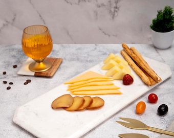 White Marble Serving Platter Handmade 16 Inch Rectangular Tray Housewarming Kitchen Decor Gift