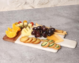 Marble Acacia Wood Cheese Board Brass Inlay Serving Tray Fruits Platter Housewarming Gifts Charcuterie