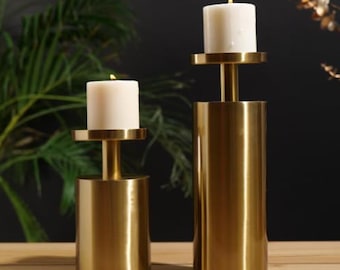 Metal Candle Holder Set Of 2 Pcs Pillar Candle Stand Home Decor Centerpiece Housewarming