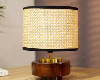 Solid Mango Wood Table Lamp, Woven Shade, Modern Boho Bedside Nightstand Light