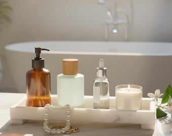 White Marble Vanity Tray For Bathroom | Counter Organizer | Housewarming Gift