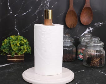 Paper Towel Holder Handmade Vertical Marble Wood Napkin Roll Stand Rustic Countertop kitchen Organizer
