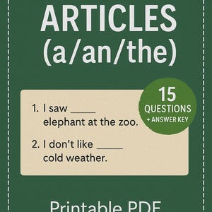 Werkblad artikelen (een / de) | ESL grammatica pdf | 15 vragen + antwoordsleutel + bewerkbaar Word-document