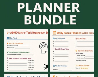 ADHD Planner Bundle | Task Breakdown + Daily & Weekly Planner + Dopamine Reward Menu | Neurodivergent Productivity printable