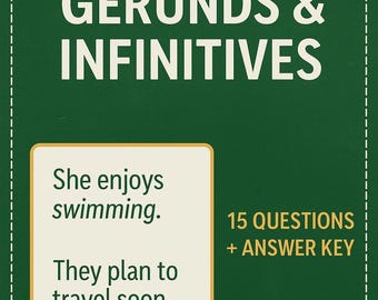 Gerunds and Infinitives ESL Worksheet | 15 Grammar Questions | Printable English PDF + Editable Word doc