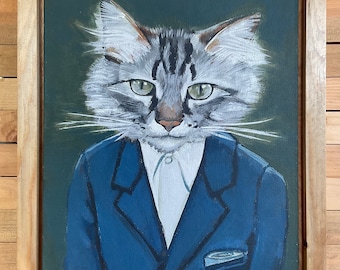 Original Cats In Clothes Painting - Alan - by Heather Mattoon