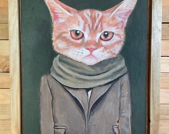 Original Cats In Clothes Painting - Cooper - by Heather Mattoon