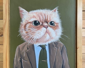 Peinture originale de chats en vêtements - Harold - par Heather Mattoon