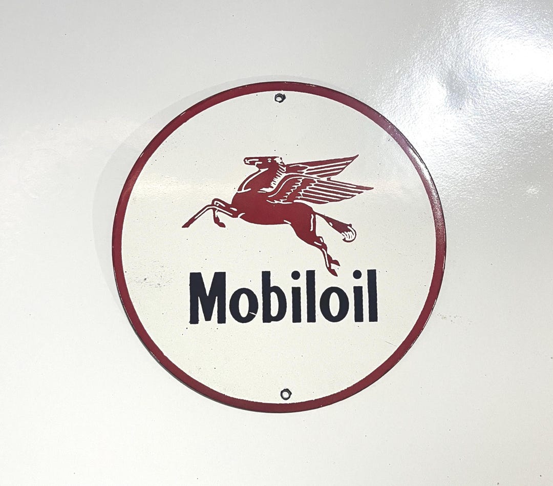 Vintage Mobiloil Pegasus Gas Station Porcelain Enamel Sign Garage ...