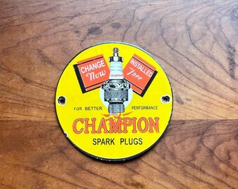 CHAMPION PLUG アドバタイジング サーモメーター VINTAGE Rare CHAMPION SPARK Plug Thermometer Porcelain Sign Car