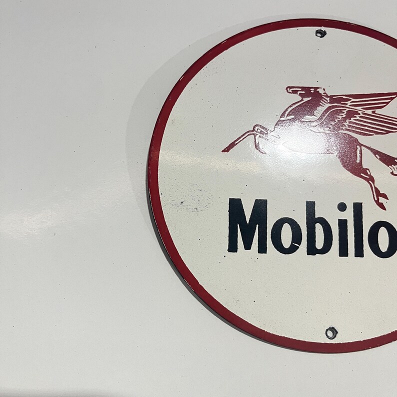 Vintage Mobiloil Pegasus Gas Station Porcelain Enamel Sign Garage ...