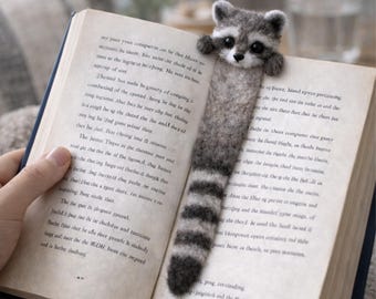 Bladwijzer dieren vilt, bladwijzer naaldvilt wol, handgemaakte schattig boek minnaar cadeau, wasbeer konijn muis eend
