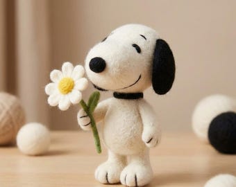 Needle Felted Snoopy • Handmade Wool Dog Figurine • Romantic Desk Decor • Cute Mother’s Day Gift • Soft Felted Animal Decor • Valentine Gift