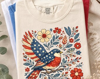 250th Anniversary Bird Shirt, Patriotic American Birds Tee, Vintage Independence Day Animal Top, Comfort Colors® USA Gift Tee