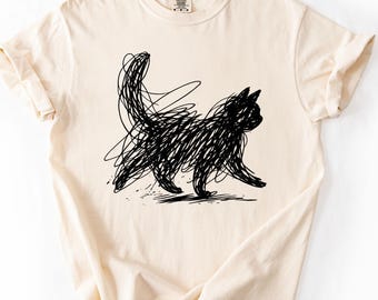 Comfort Colors, Cat Line Abstract Art Shirt, Minimal Sketch Cat Tee, Modern Aesthetic T-shirt, Artsy Cat Lover Graphic Sweater, Funny