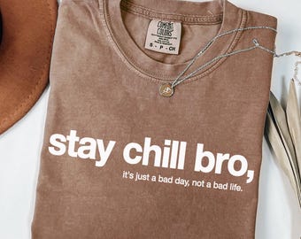Comfort Colors Stay Chill Bro Shirt, Bad Day Not Bad Life Tee, Positive Quote T Shirt, Mental Health Shirt, Oversize Unisex Mens Womens Tee