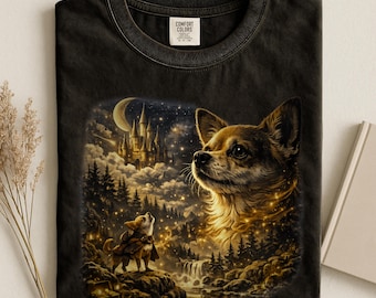 Comfort Colors® Chihuahua Howling Moon Shirt, Vintage 90s Wolf Spirit, Celestial Dog Tee