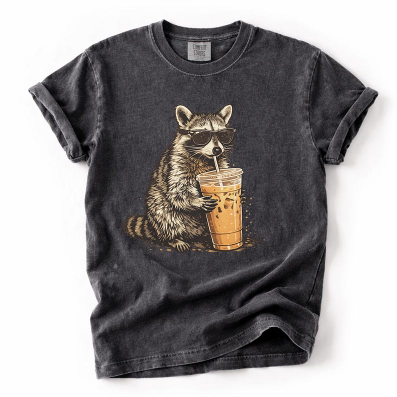 Raccoon Drinking Iced Coffee Shirt | Funny Animal Meme Tee | Coffee ...