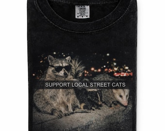 Support Local Street Cats Shirt, Funny Raccoon Skunk Possum T-Shirt, Retro Animal Lover Meme Tee, Vintage Style Comfort Colors T-Shirt