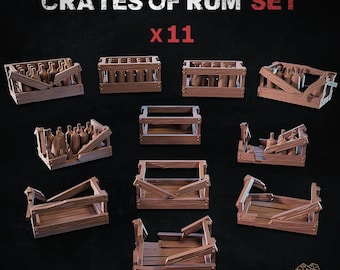 11x Crates Of Rum Set Basing Bits | 28mm 32mm Tabletop Terrain Miniature Diorama Scenery Decor Bottles Wooden Wreckage | ZABAVKA WORKSHOP