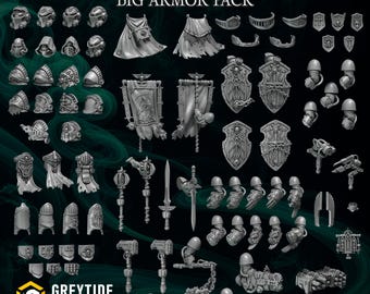 Eternal Pilgrims Big Armor Pack Bits Kit | 28mm 32mm Tabletop Terrain Miniature Diorama Scenery Knightly Conversion Parts | Greytide Studio