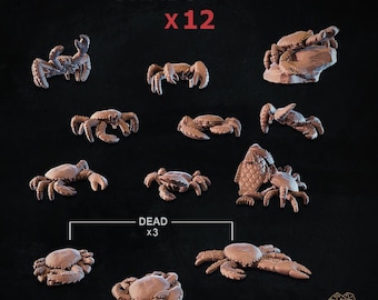 12x Crabs Set Basing Bits | 28mm 32mm Tabletop Terrain Miniature Diorama Scenery Decor Animals Seafood Dead Fish Rocks | ZABAVKA WORKSHOP