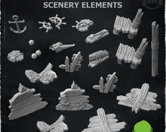 21x Sjunkna skeppsvrakbasbitar | Idoneth Deepkin Vampyrkusten DnD | Piratankarratt Träskräpdekor | Zabavka Workshop