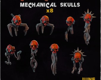8x Mekaniska Servo Dödskallar Baseringsbitar | Warhammer 40k AdMech Adeptus Mechanicus Cyborg Robot Tech Priest Dekor Resin | Zabavka Workshop
