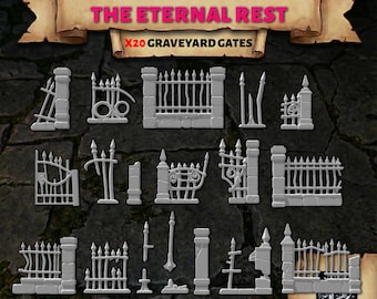 20x Kyrkogårdsportar, staket, basbitar | Warhammer 40k AoS Soulblight Mordheim | Gotisk kyrkogårdsdekor DnD | Vampyrodöda | Miniatyrer