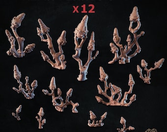 12x Alien Plants 3-set basbitar | Warhammer 40k Tyranids | Eldritch Flora Jungle Decor | Zabavka Workshop