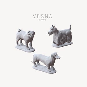 3x Dogs Pack II - Small Basing Bits | Warhammer 40k AoS DnD RPG Tabletop Terrain | Miniature Diorama Wargaming Pet Decor | Vesna Sculpts