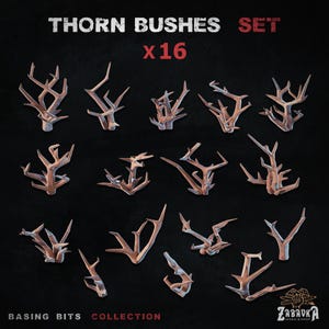 16x Thorn Bushes Set Basing Bits | 28mm 32mm Tabletop Terrain Miniature Diorama Scenery Spiky Dead Branches Flora | Zabavka Workshop